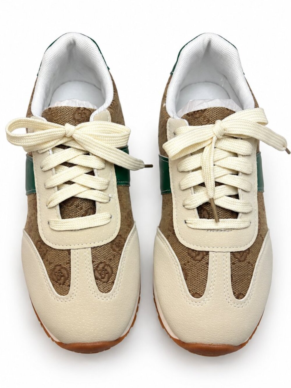 Beige Green Monogram Low Top Sneakers New Size 39